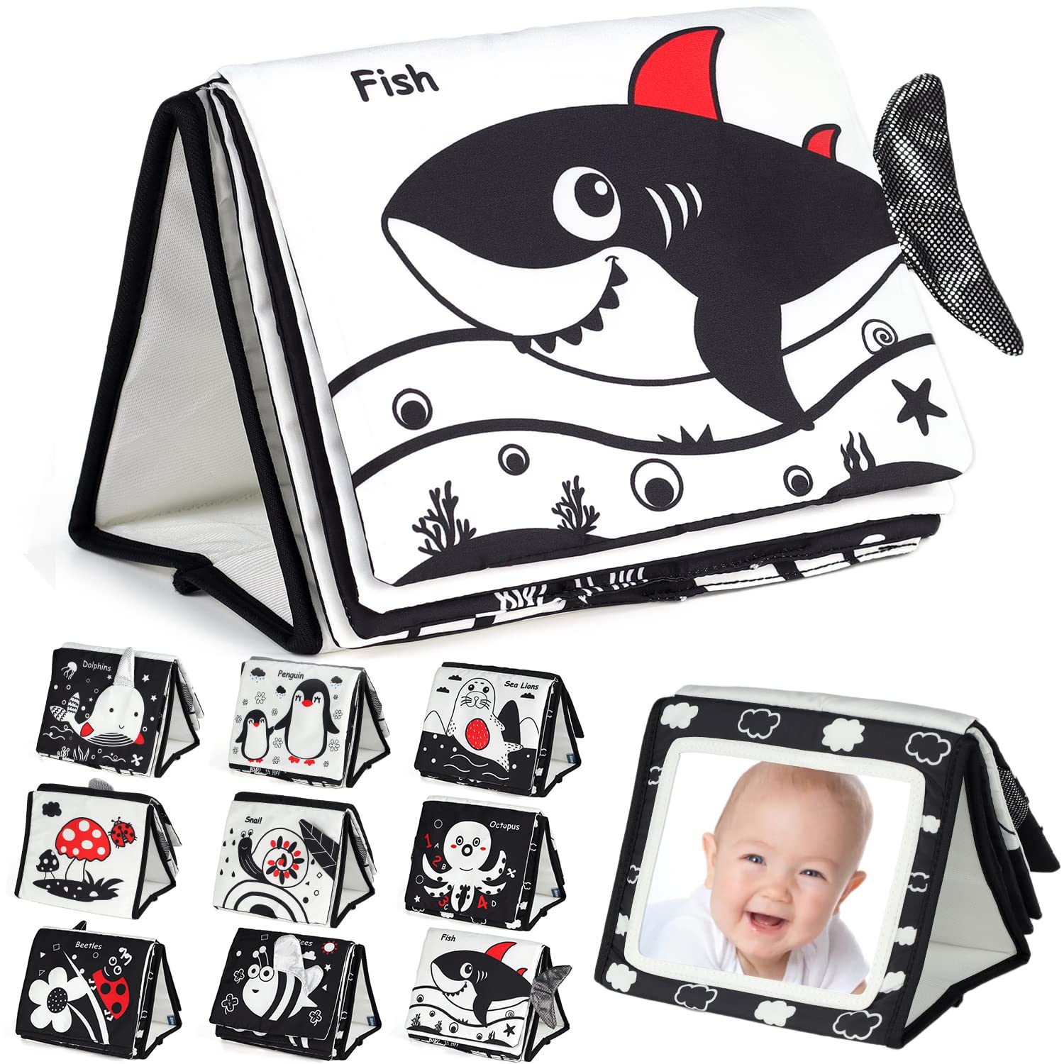 Baby Clothing Gift Set - Tummy Time Mirror for Babies Black